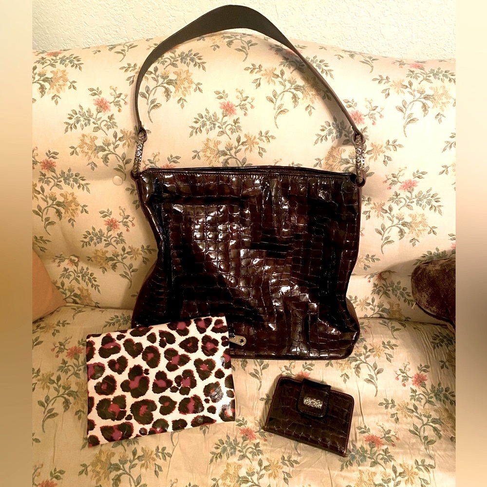 Brighton Cher brown croc embossed tote/wallet & make up bag set - ex condition